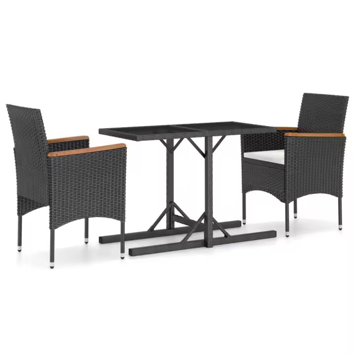 vidaXL Juego de comedor para jardín 3 piezas negro - 1