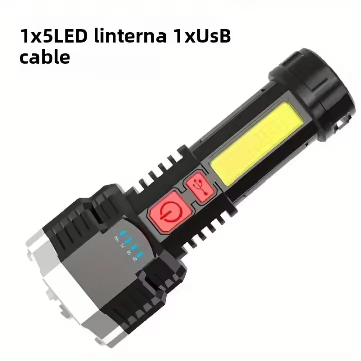 Linterna LED Recargable De Alta Potencia Con 5 Núcleos Luz Secundaria COB 4 Modos Impermeable Para Camping Y Aventuras Al Aire Libre - 1