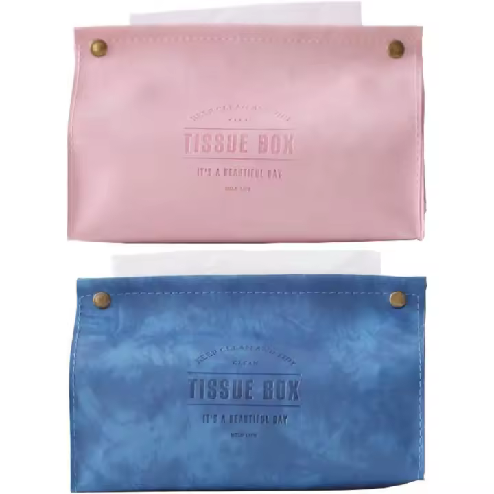 Caja de Pañuelos de Cuero PU,2 Piezas Caja de Pañuelos de Cuero Suave, Caja de Pañuelos Rosa para El Hogar, la Cocina, el Automóvil y el Almacenamiento de Tejidos de Oficina (Rosa y Azul) - 1