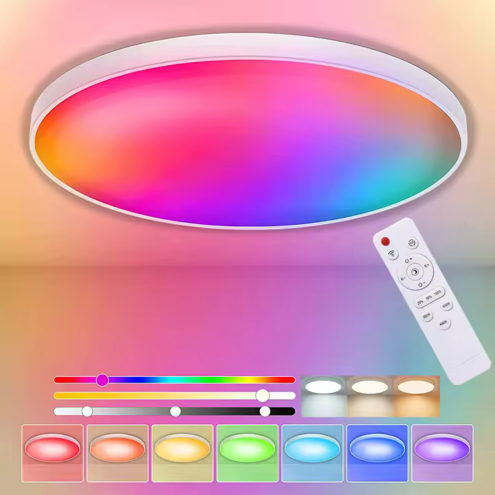 Lámpara De Techo LED RGB CW 30CM Panel Redondo Control Remoto Dimmable Instalación Revestida Cambio De Color 24W Para Dormitorio Cocina - 1