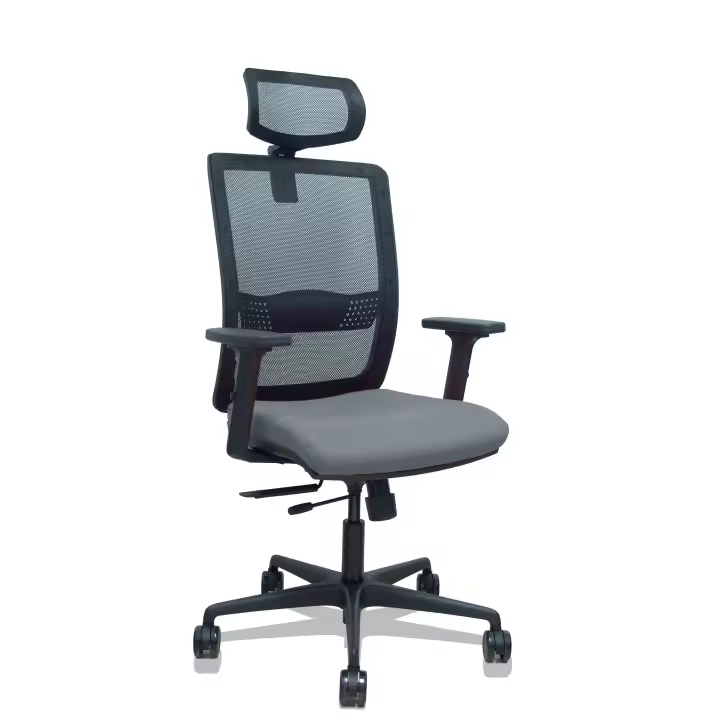 Silla Haches traslack malla negra asiento bali gris brazos 2D ruedas 65mm cabecero regulable - 1