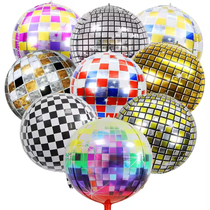 9Pcs Disco Ballons Aluminium, 22 Pouces Ballons Disco Multicolores, Disco Ballons Deco, Décorations de Fête Disco des Années 70, 80 et 90, pour Rétro Dance Fête Mariage Anniversaire Carnaval - 1