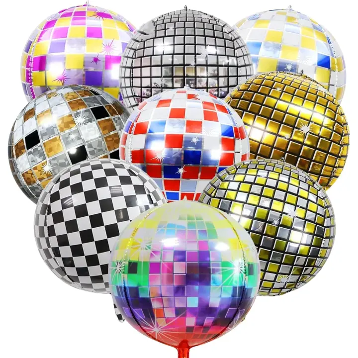 9Pcs Disco Ballons Aluminium, 22 Pouces Ballons Disco Multicolores, Disco Ballons Deco, Décorations de Fête Disco des Années 70, 80 et 90, pour Rétro Dance Fête Mariage Anniversaire Carnaval - 1