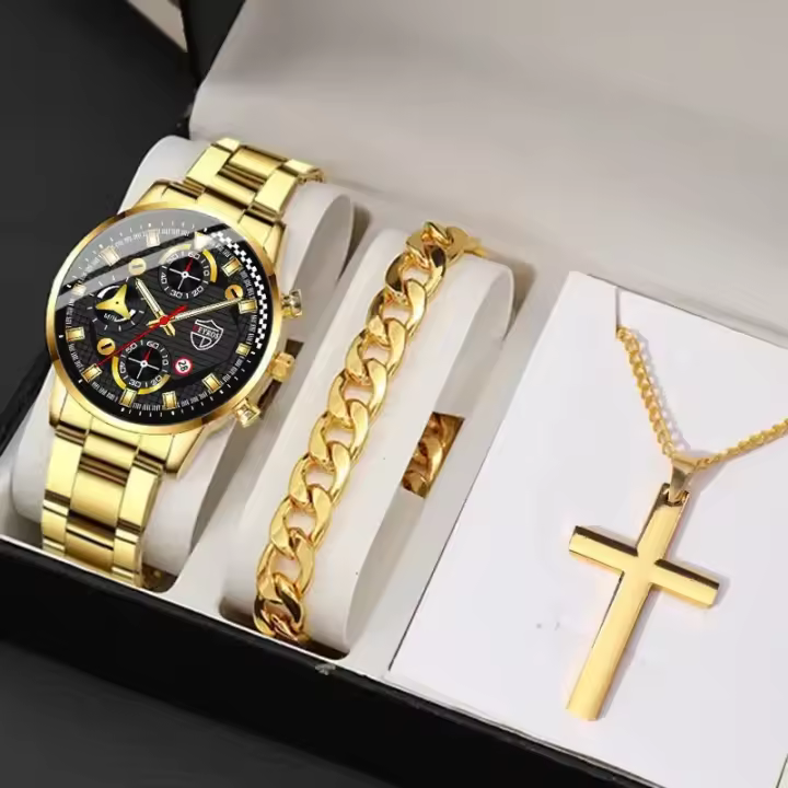 DEYROS Conjunto De 3 Relojes De Pulsera De Lujo Para Hombre Estilo Casual Y Deportivo Cuarzo Accesorio De Moda Y Negocios - 1