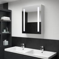vidaXL Armario de baño con espejo LED blanco brillante 50x13x70 cm en color Blanco brillo/Roble/Gris hormigón y más | almacenamiento funcional diseño moderno para baño dormitorio sala - details 5