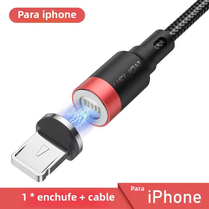 Cable Magnético USLION 360 Grados 3A Carga rápida Micro USB Tipo C Para iPhone Xiaomi Samsung Cable De Datos Con Imán Para Teléfono - 1