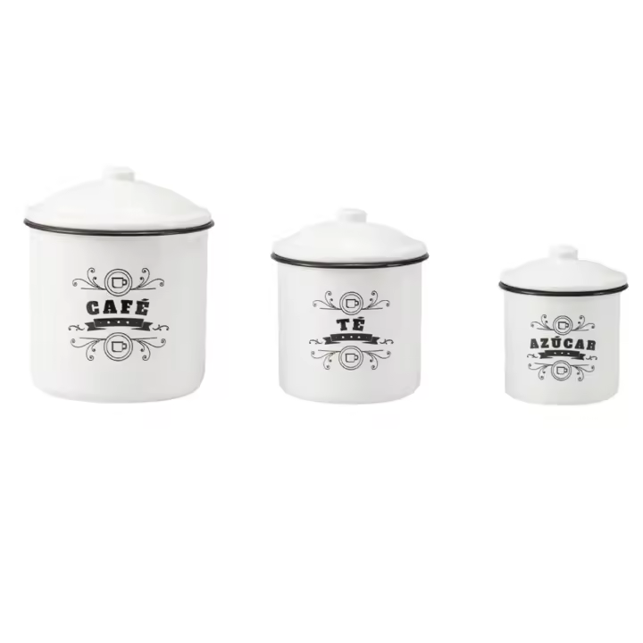 Juego de 3 Botes de Cocina Vintage Esmaltados - Café, Té y Azúcar I PALMOAPALMO - Almacenamiento de Cocina - 1