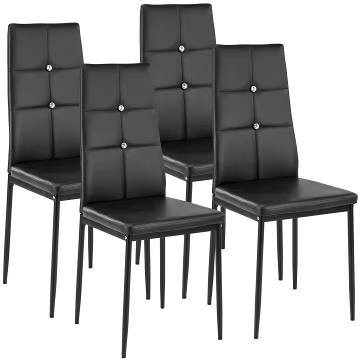 Tectake - Sillas de comedor Julien con un elegante diseño con piedras brillantes integradas, Asiento y respaldo acolchado con piel sintética muy resistente - 1