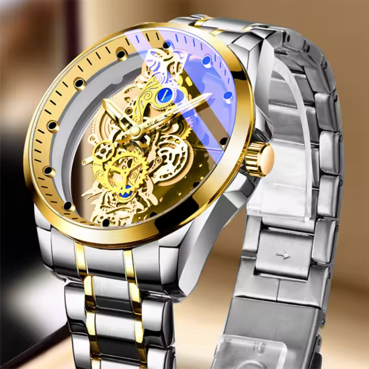 Reloj De Negocios Para Hombre Reloj De Moda Resistente Al Agua 30M Acero Inoxidable Con Esqueleto Hueco Y Diamantes Cuarzo Reloj A4281 - 1