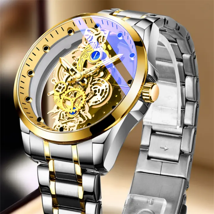 Reloj De Negocios Para Hombre Reloj De Moda Resistente Al Agua 30M Acero Inoxidable Con Esqueleto Hueco Y Diamantes Cuarzo Reloj A4281 - 1