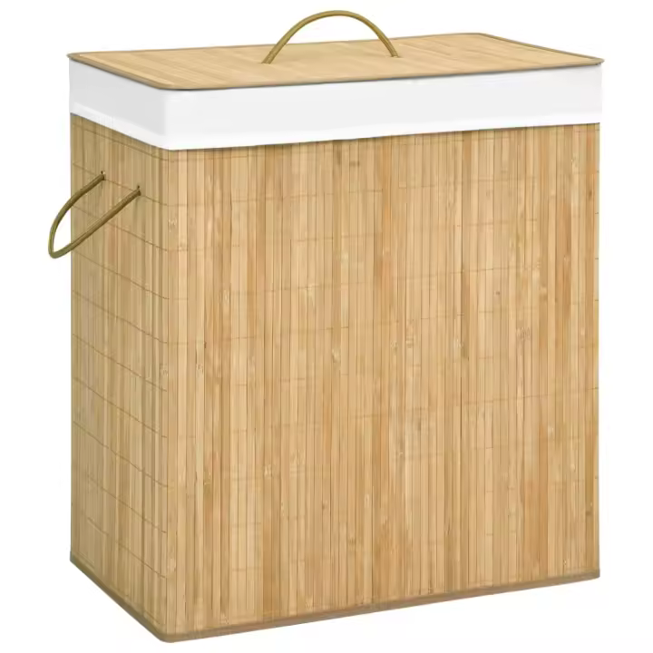 vidaXL Cesto de ropa sucia de bambú 2 secciones 100 l - 1
