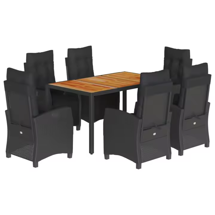 vidaXL Set de comedor de jardín 7 pzas y cojines ratán sintético negro - 1
