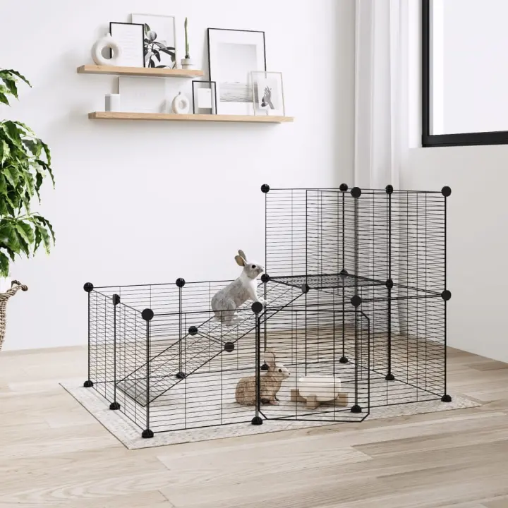 vidaXL Jaula para mascotas de 20 paneles puerta acero negro 35x35 cm - 1