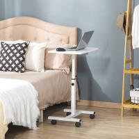 HOMCOM Mesa Auxiliar con Ruedas Mesita Lateral para Sofá Cama con Altura Ajustable Marco de Metal y Frenos para Dormitorio Salón 60x40x52,5-84 cm Blanco - details 1