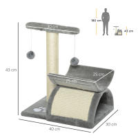 PawHut Árbol Rascador para Gatos Pequeños 43 cm Torre para Gatos con Poste Giratorio con Bolas de Juego Plataforma y Caseta 40x30x43 cm - details 2