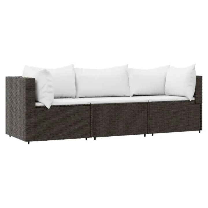 vidaXL Set muebles de jardín 3 piezas y cojines ratán sintético marrón - 1