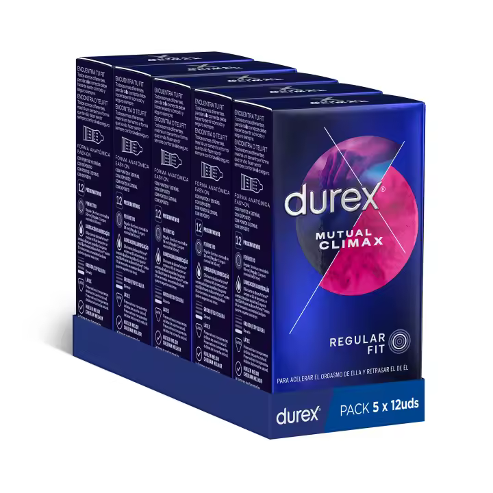 Durex - Condones Mutual Climax, Pack de 60 Preservativos para Sexo Seguro. Perímetro Regular, Grosor Elevado. 5 Cajitas - 1