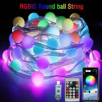 Cadena De Luces LED RGBIC Bluetooth 5V Con Controlador De Música Y App IP65 Impermeable Para Decoración De Jardín Camping Atmosfera - details 1