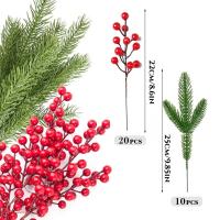 10pcs Ramas De Pino Con Bayas Rojas Artificiales De Alta Calidad Decoraciones Navideñas Para Wreath Y Árbol De Navidad - details 4