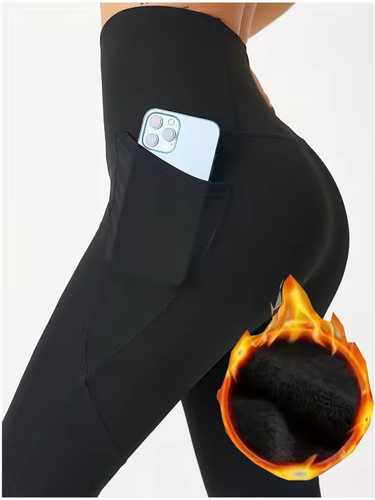Leggings De Yoga Para Mujer Cintura Alta Pecho Primavera Otoño Invierno Con Bolsillos Y Cierre Elástico De Terciopelo Grueso MOV - 1