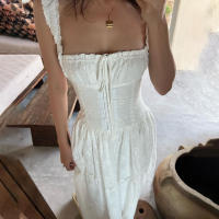 Vestido Largo Elegante De Mery Con Espalda Descubierta Y Aros En Malla Halter Sin Mangas Para Mujer Verano 2024 Sexy Y Club - details 6