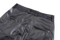 Pantalones De Cuero PU Para Hombre Estilo Hip Hop Harajuku Retro Callejero Casual Ruched Pleated Color Sólido Negro Talla Grande - details 9