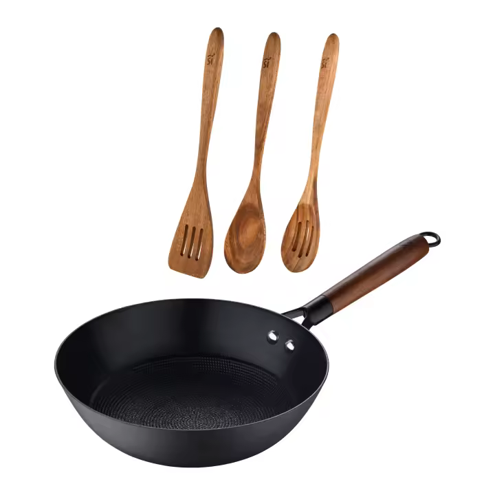 Juego de wok Masterpro de aluminio prensado de 28 cm y 4 utensilios de cocina - Odin - 1