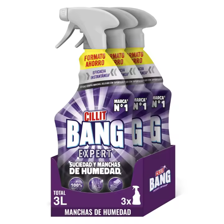 Cillit Bang - Spray Limpiador Suciedad y humedad, manchas negras para Baño, 3 sprays de 1L - 1