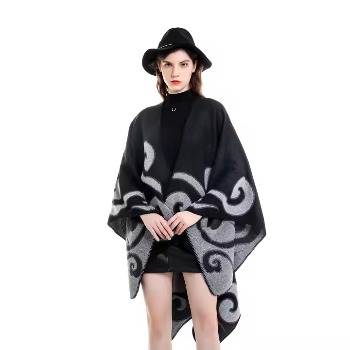 Bufanda De Lujo Bohemia Étnica Grande En Forma Geométrica Imitación De Cashmere Para Mujer Poncho Sin Fin Casual Invierno - 1