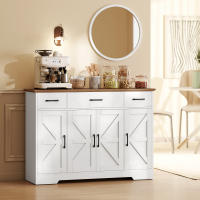 HOMCOM Aparador de Cocina Rústico, Armario de Cocina con 4 Estantes de Puerta, 3 Cajones, Estantes Ajustables, Puerta con Cierre Suave, Mueble de TV para 48-55 Pulgadas, 120x38x87 cm, Blanco y Nogal - details 1
