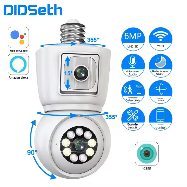 Cámara IP DIDSeth 6MP E27 Con Lente Dual Visión Nocturna En Color Audio Bidireccional Control Remoto Bluetooth Resistente Al Agua Para Seguridad Doméstica Y Exterior - 1