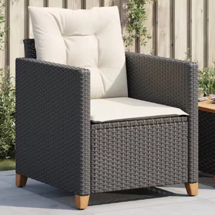 vidaXL Silla de jardín con cojines ratán sintético negro - 1