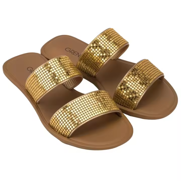 PISCINA GRENDHA DE IPANEMA Sandalia de mujer modelo BURITI ICONE. Fabricada con dos tiras anchas metalizadas en color oro. Suela de goma. Ideales para cualquier looks. - 1