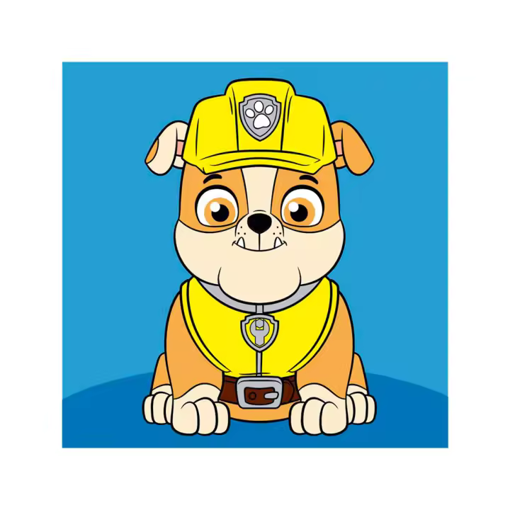 Kit Bordado Medio Punto sobre Cañamazo – (licencia oficial) – Animales – Paw Patrol – La Patrulla Canina – Rubble – 12,0 x 12,0 cm. - Moda The Happy Patch - 1