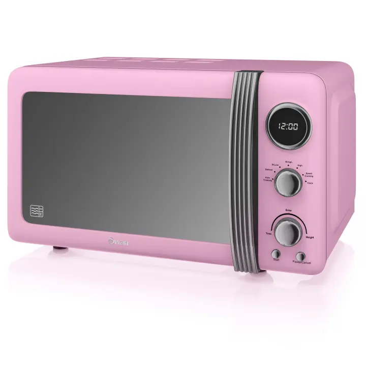 SWAN SM22030LPNEU Retro Microondas Digital 20L, 5 Niveles de Potencia, Función Descongelación Temporizador 60 Min, 800W, Rosa - 1