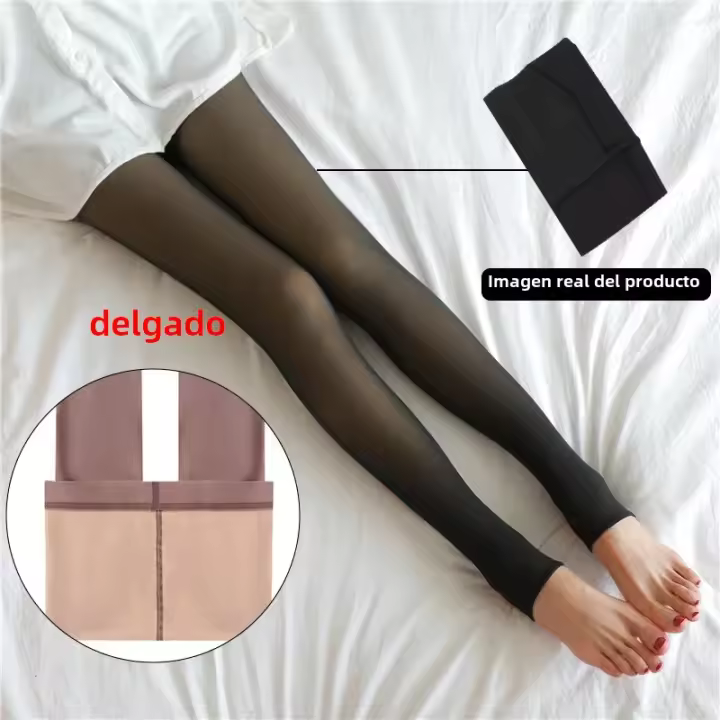 Leggings De Otoño Invierno Para Mujer Color Sólido Terciopelo Cálido Pantalones Cómodos Cintura Alta Elástica Suave Y Grueso Medias - 1
