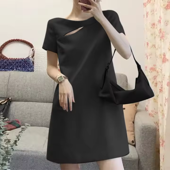 VONDA Vestido Mini De Verano Para Mujer Color Sólido Estilo Casual Cuello Redondo Manga Corta Vestidos Cortos Para Fiesta Traje De Oficina - 1