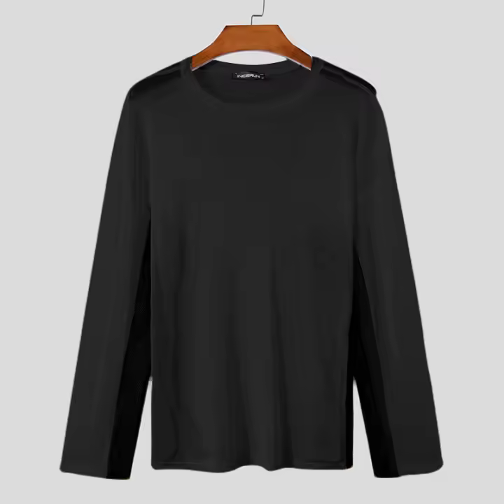 Camiseta De Hombre Con Parches De Malla Manga Larga Estilo Casual Streetwear Translúcida Suéter De Moda INCERUN - 1
