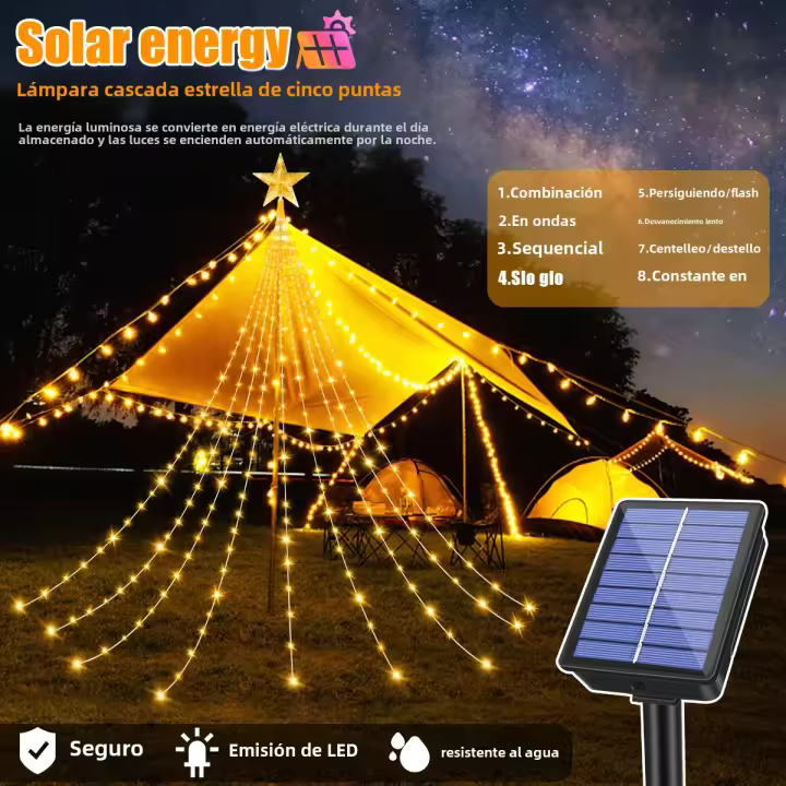 Luces De Navidad Estrella De Cinco Puntos Solar Para Jardín Fiesta Decoración De Árbol De Navidad Impermeables Luz De Fairy - 1