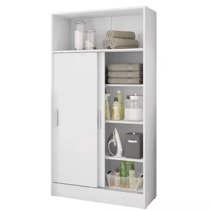 Armario Auxiliar para Baño Multiusos con 2 puertas Correderas en Melamina Color Blanco 81x157 cm - 1