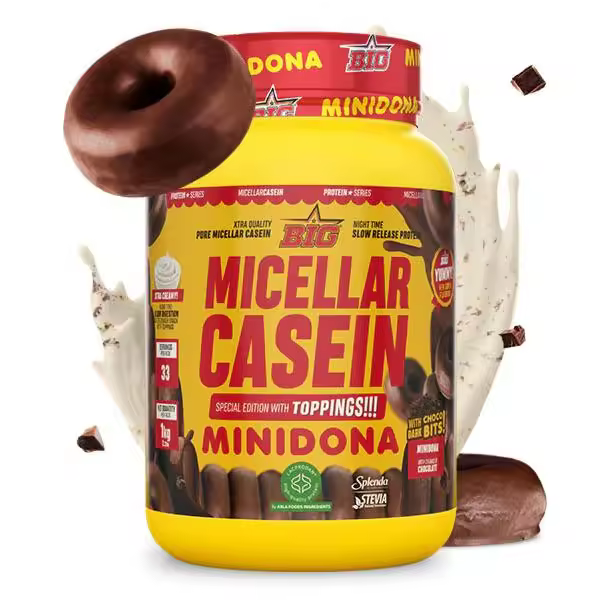 BIG * MICELLAR CASEIN * (1kg - Varios sabores)  special edition with Toppings de BIG® es una caseína micelar de la más alta calidad hecha a base de Lacprodan® de Arla® Foods Ingredients, elaborada a partir de suero lácteo fresco - 1