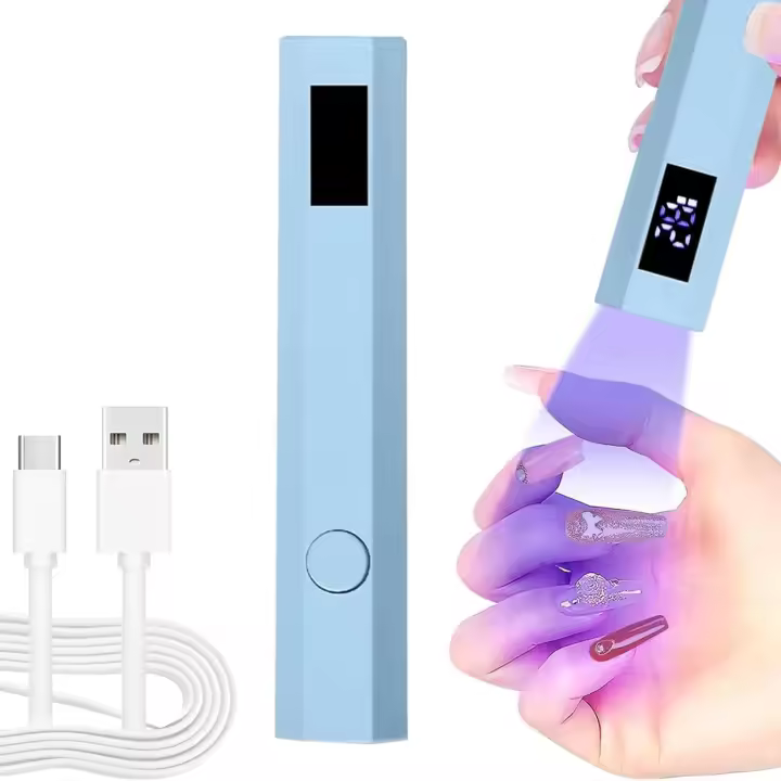 Kit de pegatinas para uñas con luz ultravioleta, minilámpara portátil para uñas, recargable de 400 mAh, pantalla LED, temporizador de 2 niveles (azul) - 1