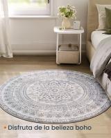 Alfombra Redonda Antideslizante de 120 cm, Estilo Boho, Lavable a Máquina, Decoración del Salón y Dormitorio - details 8