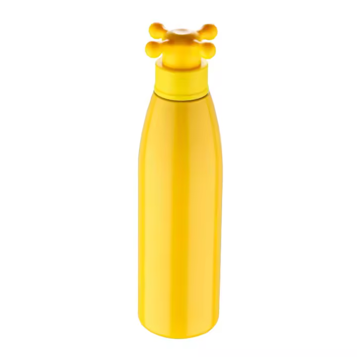 Botella de agua de pared única 750ml acero inoxidable color amarillo tapa de grifo Benetton. - 1