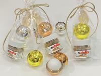 Regalos para invitadas de Boda Comuniones bautizos aniversarios cumpleaños 10/15 UNIDADES bálsamo de labios con aroma a vainilla y tarrito de Nutella con cuchara presentado en bolsa de regalo con cordon en color champan - details 4