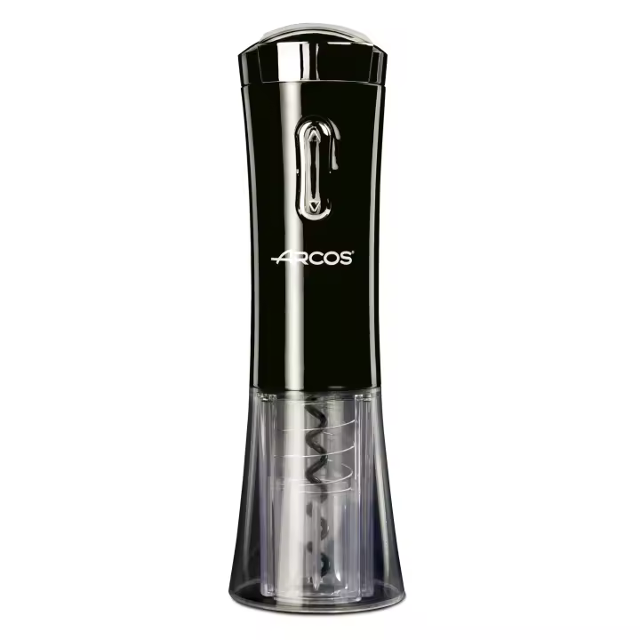 ARCOS Sacacorchos Eléctrico en ABS con Batería Interna Recargable. Abrebotellas Eléctrico Moderno y Elegante con Cortacápsulas y Luz Indicadora. Color Negro - 1