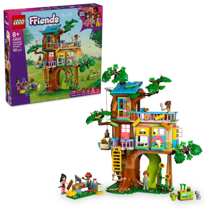LEGO 42652 Friends Quedada en la Casa del Árbol de la Amistad, Animales y Herramientas de Juguete para Niñas de 8 Años o Más, 4 Mini Muñecos (Liann, Autumn, Leo y Zac) y Figuras de Perro y Mapache - 1