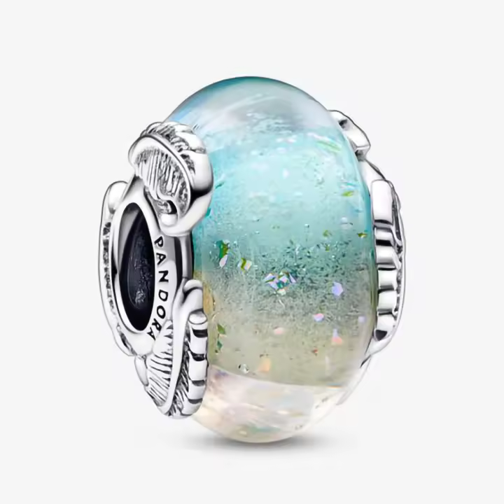 Pandora Charm de Colgante en Plata de Ley Charm de Cristal de Murano Pluma Curvada 792577C00，Incluye Caja Original - 1