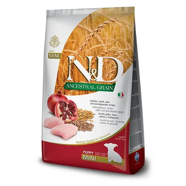 FARMINA ND DOG PUPPY ANCESTRAL MINI POLLO 2,5KG / Alimento completo y equilibrado para cachorros de razas pequeñas y minis y para hembras en período de gestación o de lactancia. Elaborado a base de pollo, espelta, avena y granada - 1
