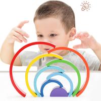 Bloques De Construcción Arcoíris De Madera Para Niños Juguete Educativo De Asamblea Musical Conciencia De Colores Decoración - details 3